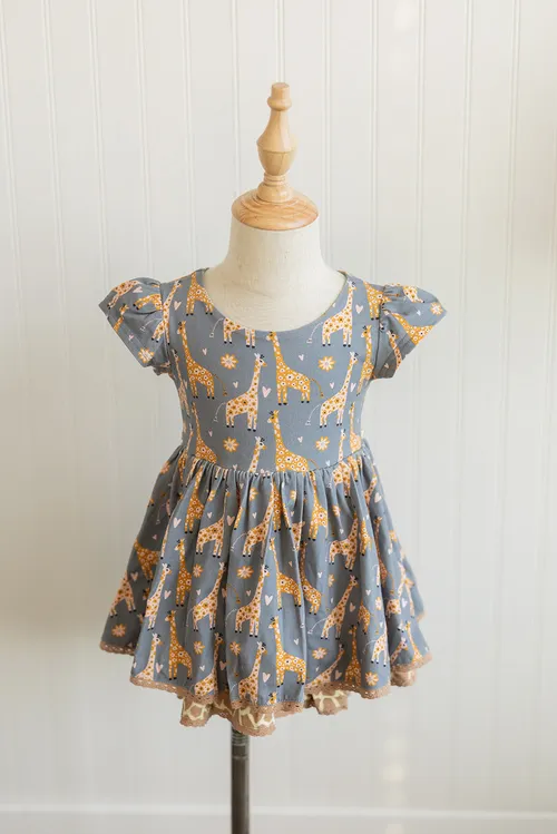 Girl August Blue Giraffe Lucy Dress