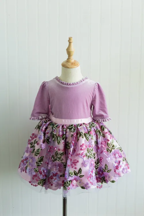 Liv and Stella Purple Floral Couture Dress