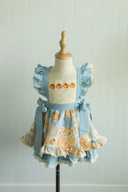 Mia Miel Blue and Orange Pumpkin Pinafore
