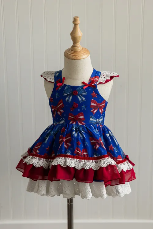 Always in Bloom Red White and Blue Bow Tunic Set