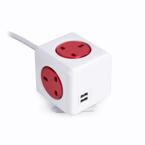 EOL POWERCUBE SOCKET UNIT - RED (4 x UK, 2 x USB) 1M LEAD