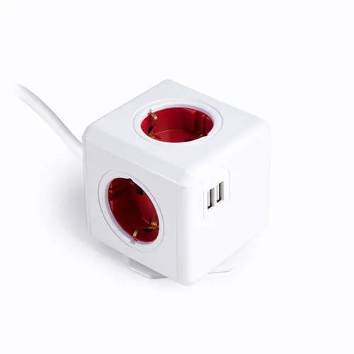 EOL POWERCUBE SOCKET UNIT - RED (4 x DE, 2 x USB) 1M LEAD