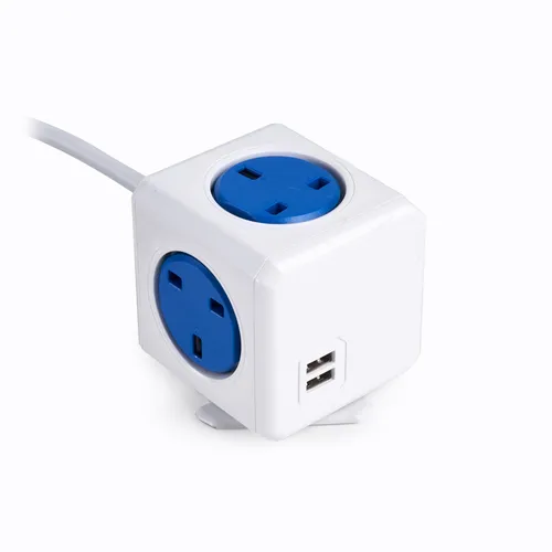 EOL POWERCUBE SOCKET UNIT - BLUE (4 x UK, 2 x USB) 1M LEAD