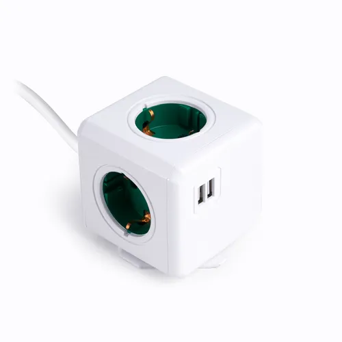 EOL POWERCUBE SOCKET UNIT - GREEN (4 x DE, 2 x USB) 1M LEAD