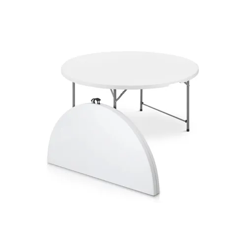 ROUND TABLE 5-FT - WHITE - PLASTIC - FOLDS IN HALF (Seats 8)