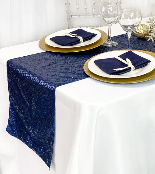Royal blue sequin table runners 