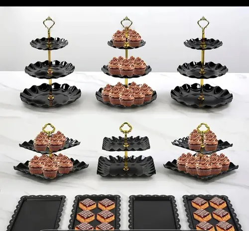Black cupcake and snack holders set