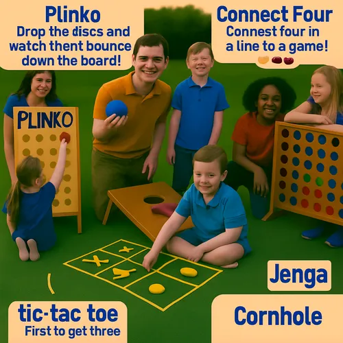Game Bundle - Pinko - Cornhole - Tic Tac Toe - Connect 4- Jenga