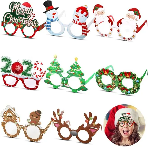 48 Pcs Christmas Glasses Glitter Frames Decoration Costume Eyeglasses Santa Snowman Glasses