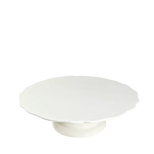 15” SCALLOPED  CERAMIC CAKE STAND EDGE - WHITE 15” x 4”	