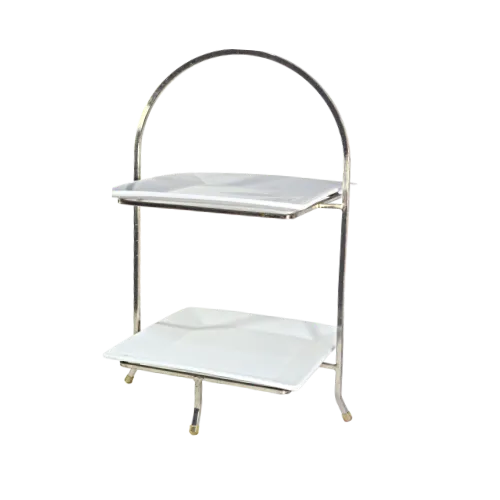 20” 2-TIERED SILVER DESSERT STAND - WHITE PLATTERS 20” x 12”