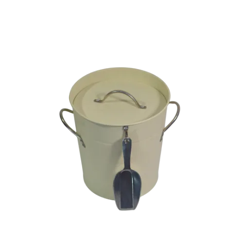 METAL ICE BUCKET W/SCOOP - IVORY 