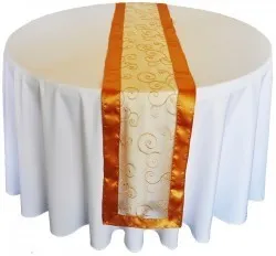 EMBROIDERED SWIRL ORGANZA TABLE RUNNER (BURNT ORANGE) 