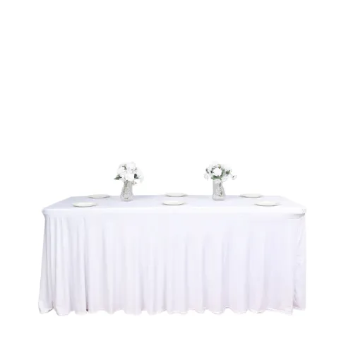 NEW 6ft WAVY RECTANGULAR SPANDEX TABLE LINEN - White