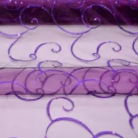 EMBROIDERED SWIRL ORGANZA TABLE RUNNER (PLUM / EGGPLANT) 
