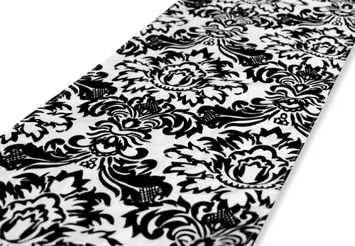 FLOCKING DAMASK TABLE RUNNER (BLACK ON WHITE)