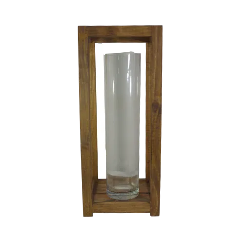 RUSTIC WOODEN LANTERN W/CYLINDRICAL VASE - BROWN (L) 10