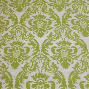 FLOCKING DAMASK TABLE RUNNER (GREEN ON WHITE) 