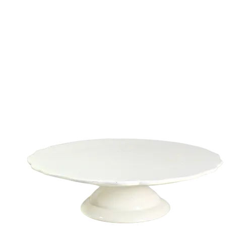 15” SCALLOPED  CERAMIC CAKE STAND EDGE - WHITE 15” x 4”	