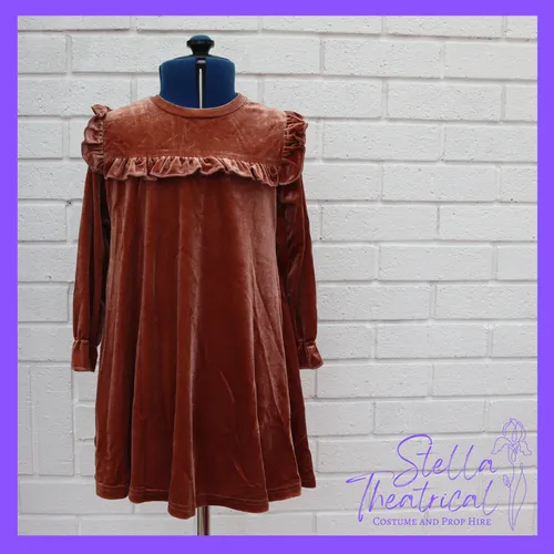 Brown Velvet Ruffle Dress