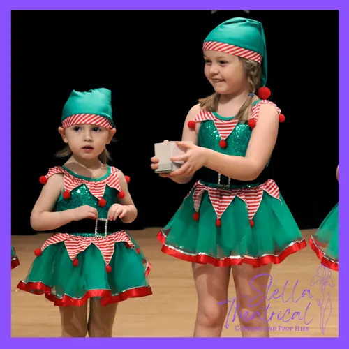 Elf Sequin Pom Pom Dress with Hat / Elf Costume with Trousers & Hat 