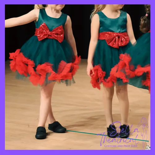 Green & Red Dress with Sparkly Bow