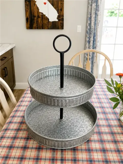 Galvanized Two-Tier Serving Stand