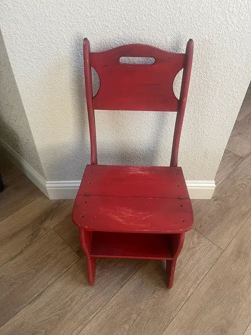 Vintage Red Convertible Chair & Step Stool Decor 