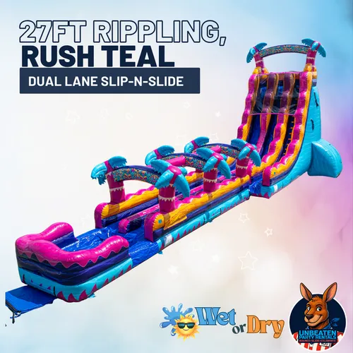 27FT Teal Rippling Rush Dual Lane Slip-N-Slide