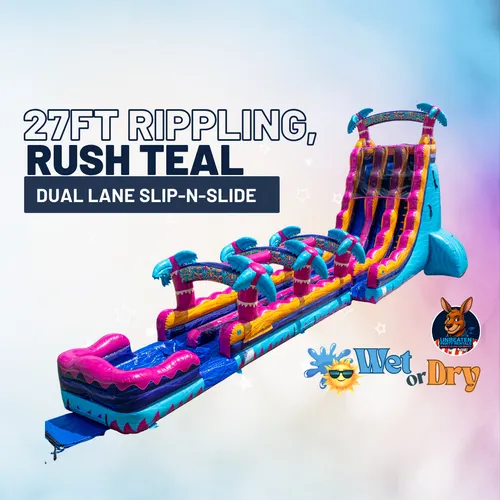 27FT Teal Rippling Rush Dual Lane Slip N Slide