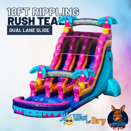 18FT Teal Rippling Rush Dual Slide