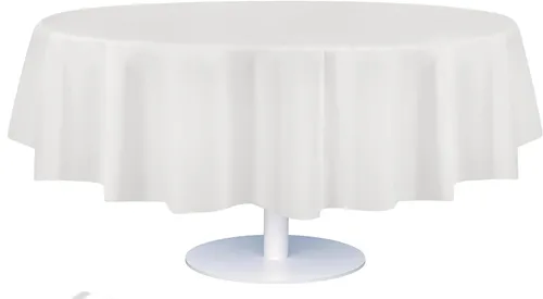 Premium Round Disposable Plastic Tablecloth -White