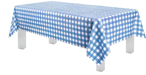 Premium Rectangle Disposable Plastic Tablecloth -Blue & White Checker