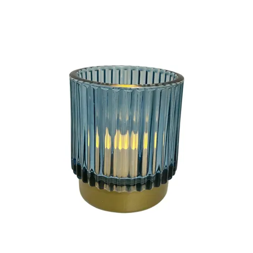 Blue Ribbed Votive Candle Holder