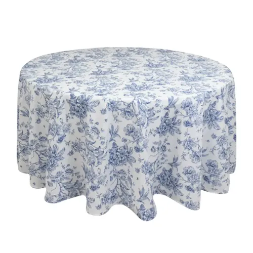 Blue & White Floral Polyester Tablecloth 120