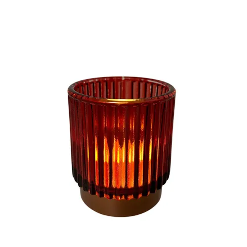 Red Ribbed Votive Candle Holder