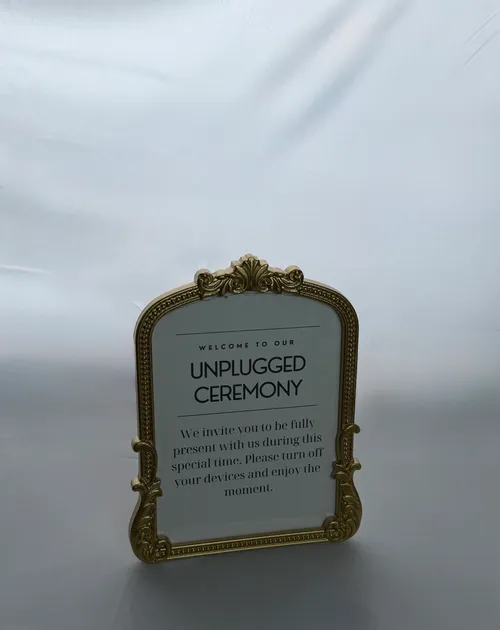 Gold Vintage Frame Unplugged Ceremony Sign