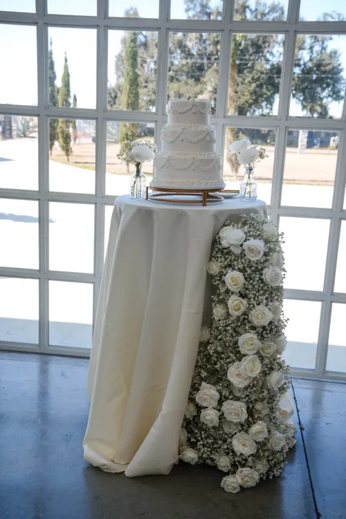 Floral Draping Cake Table Display Setup