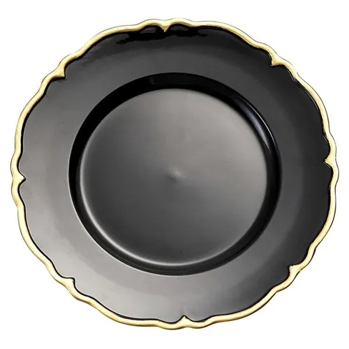 Gold Rim Black Scalloped Charger