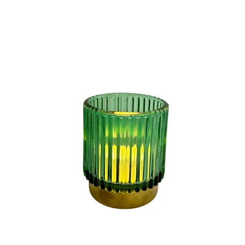 Green Ribbed Votive Candle Holder