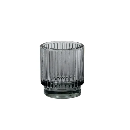 Smoke Grey Ribbed Votive Candle Holder