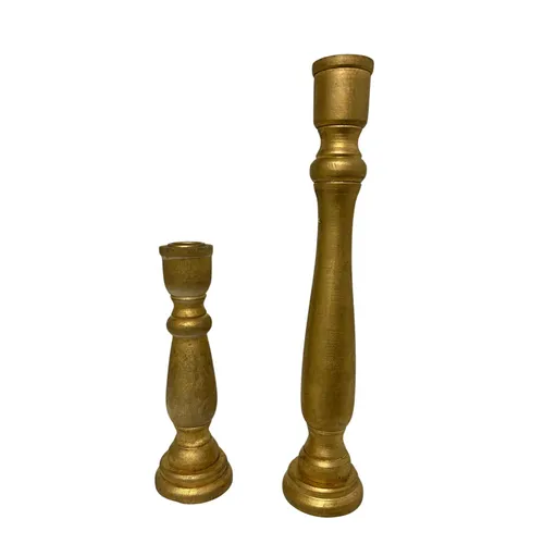 Gold Wooden Candlestick Holder