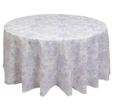 Purple Floral Round Polyester Tablecloth (120 in)