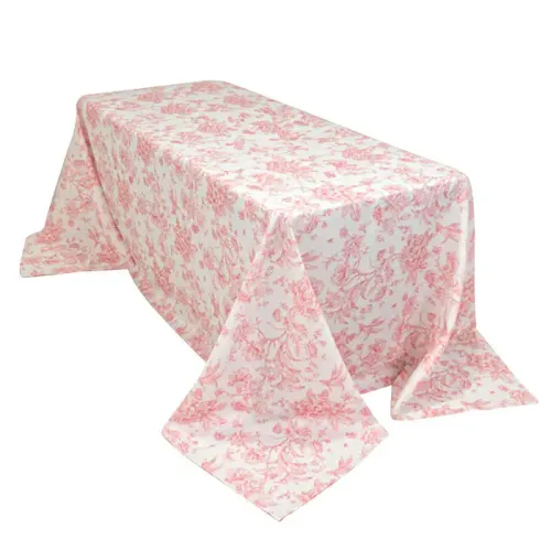 Pink & White Floral Polyester Rectangle Tablecloth 90