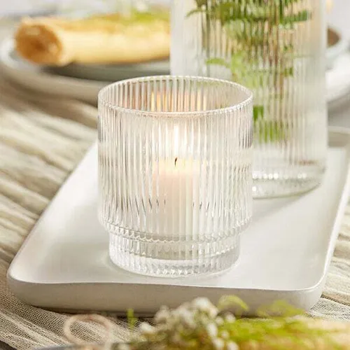 Clear Ribbed Votive Candle Holder
