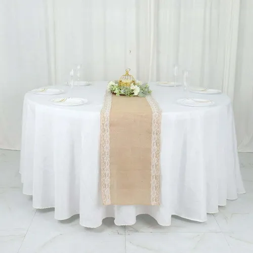 Thick Burlap Lace Trim Runner