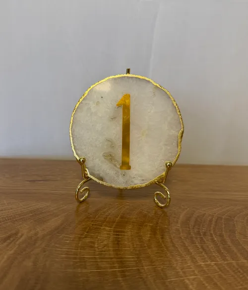 Gold Rim White Crystal Table Number