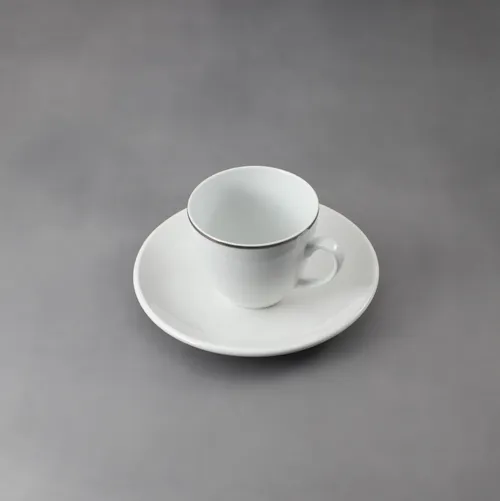 White Saucers & Teacup with Platinum Rim