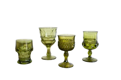 Assorted Pressed Glass Goblets, Green