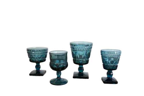 Assorted Pressed Glass Goblets, Blue